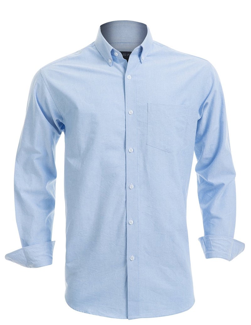 Double Pump Mens Button Down Shirts Cotton Long Sleeve Shirts Regular Fit (SL11A,XL) Blue - Image 1